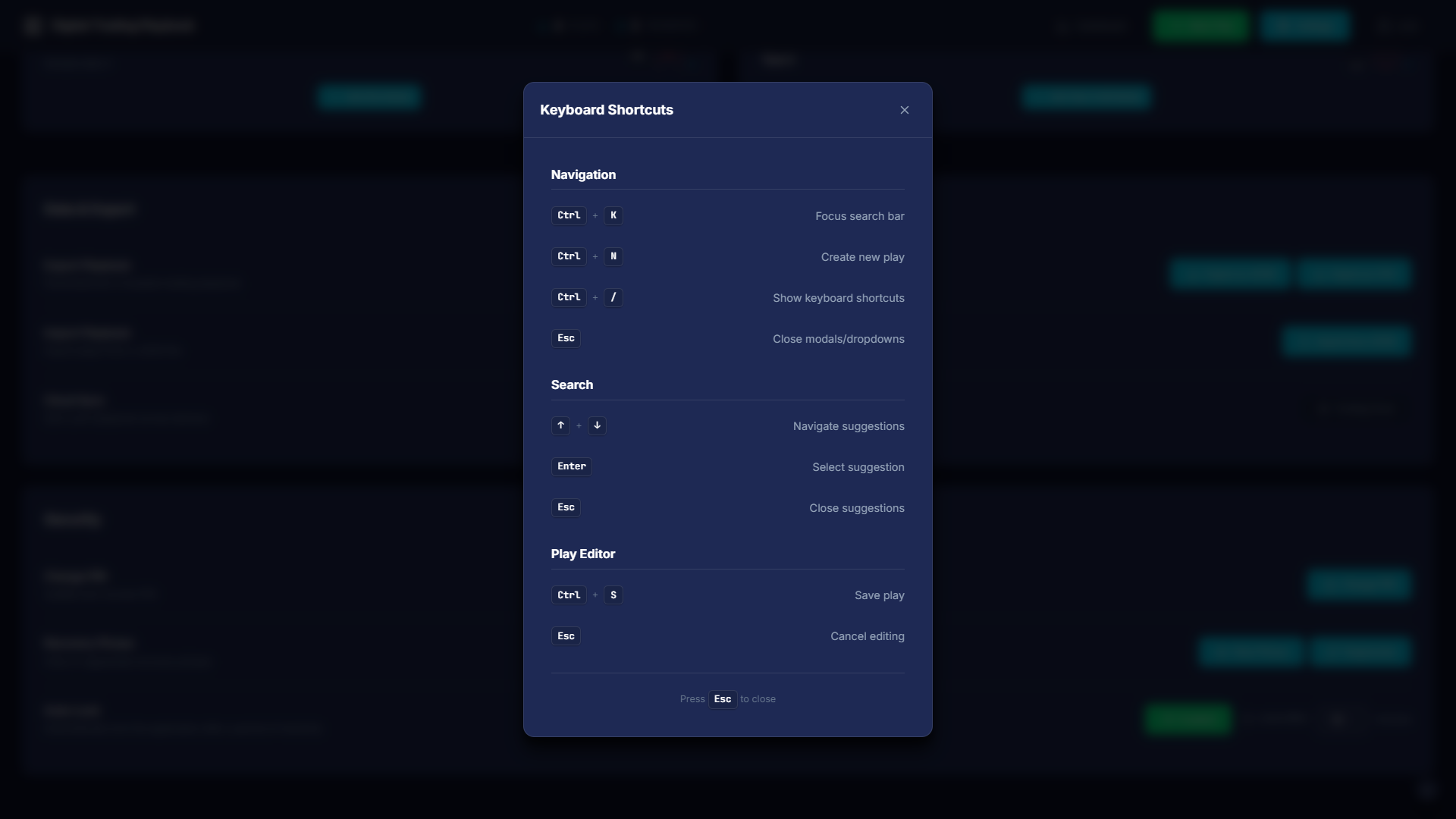 Keyboard shortcuts overlay — fast access to all primary actions